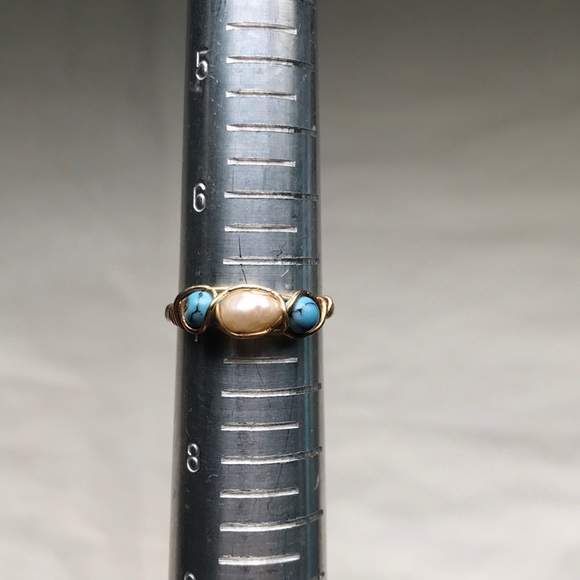 Freshwater pearl & turquoise gold ring - Picture 2 of 5